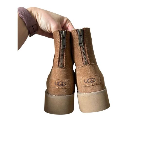 UGG Classic Rising Heel Platform Zip Boots size 7 Suede Tan Chestnut - Picture 5 of 11